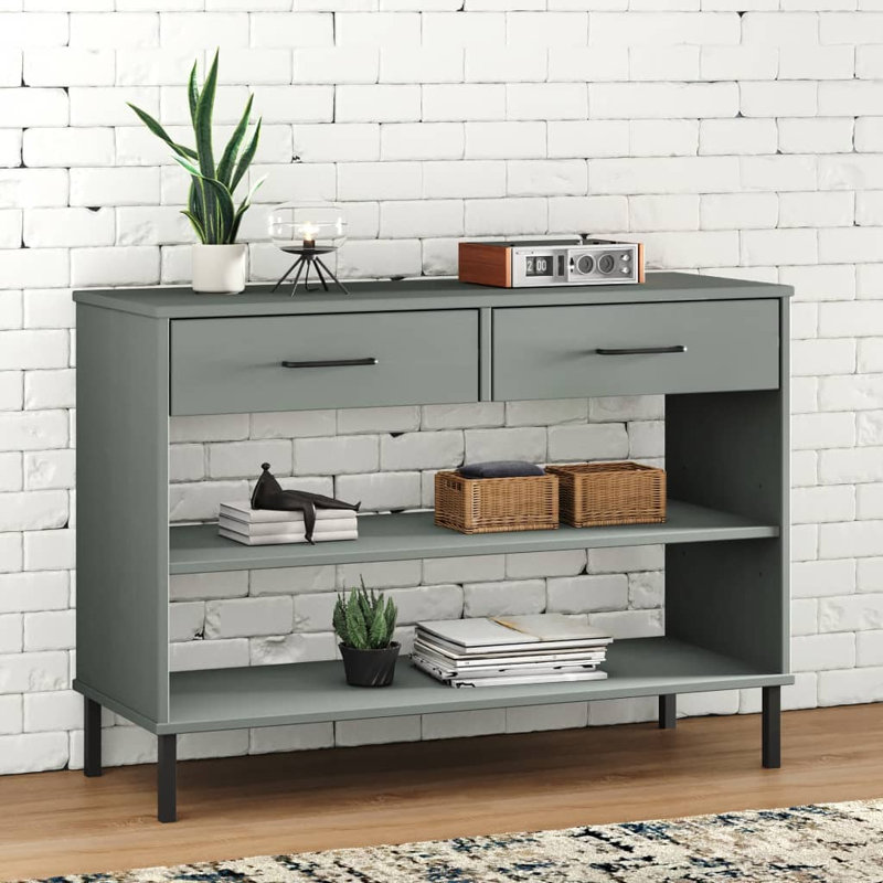 Console avec rangement en métal et pieds en bois de pin massif OSLO, gris