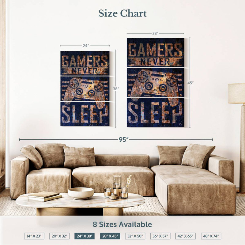 Senne Gamers Never Sleep Typography, 38" H x 24" W
