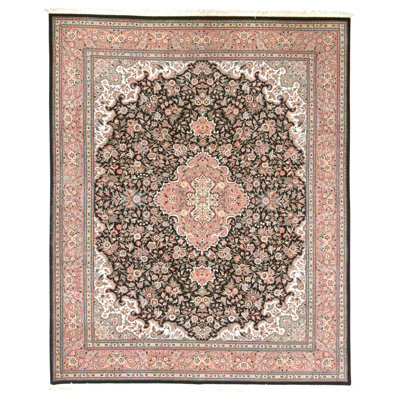 High-Quality Hand-Knotted Black And Rose Area Rug