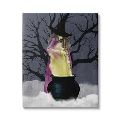 «Witch Stirring Smokey Cauldron Spooky Halloween Night», estampe numérique encadrée noire, art texturé par Grace Popp