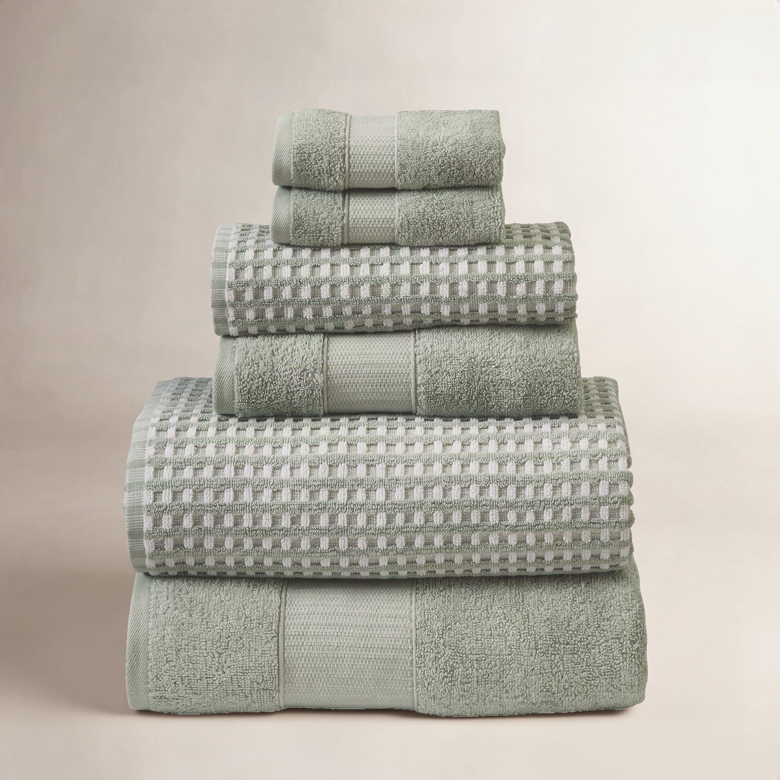 Drucilla 6-Piece Jacquard Cotton Towel Set, Mineral Green