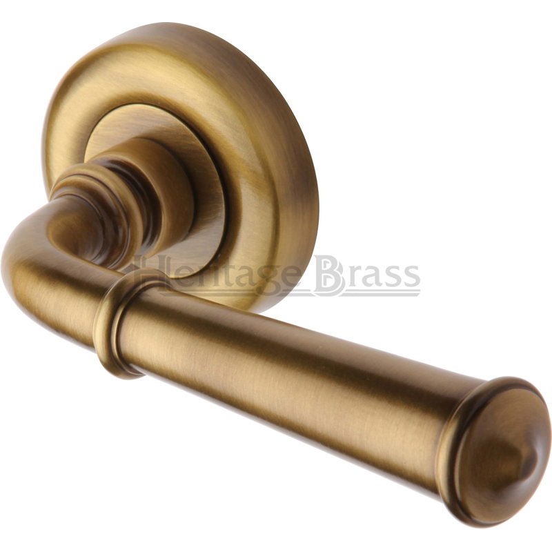 Heritage Brass Heritage Door Handle Lever Latch on Round Rose Colonial Design, Antique Brass