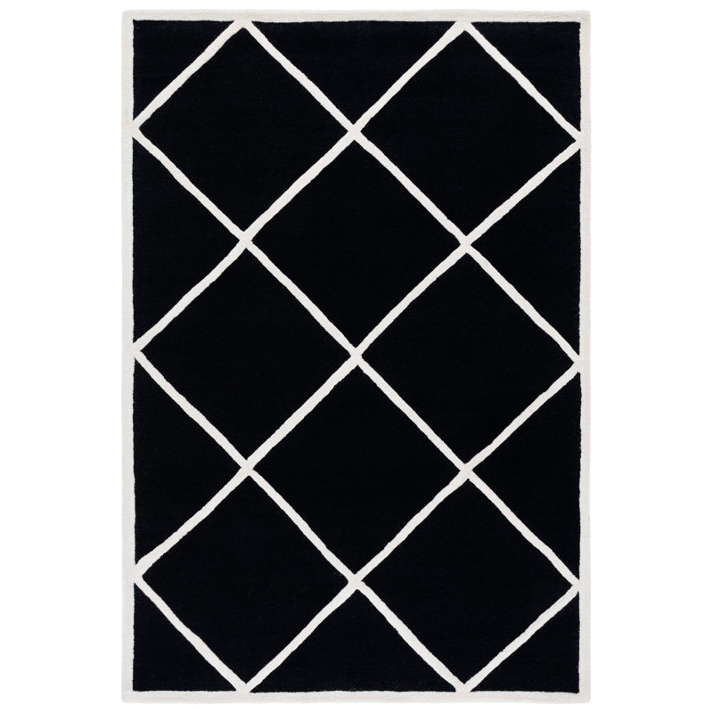 Tapis noir / blanc en laine touffeté à la main Sanyla, Rectangle 6 pi x 9 pi