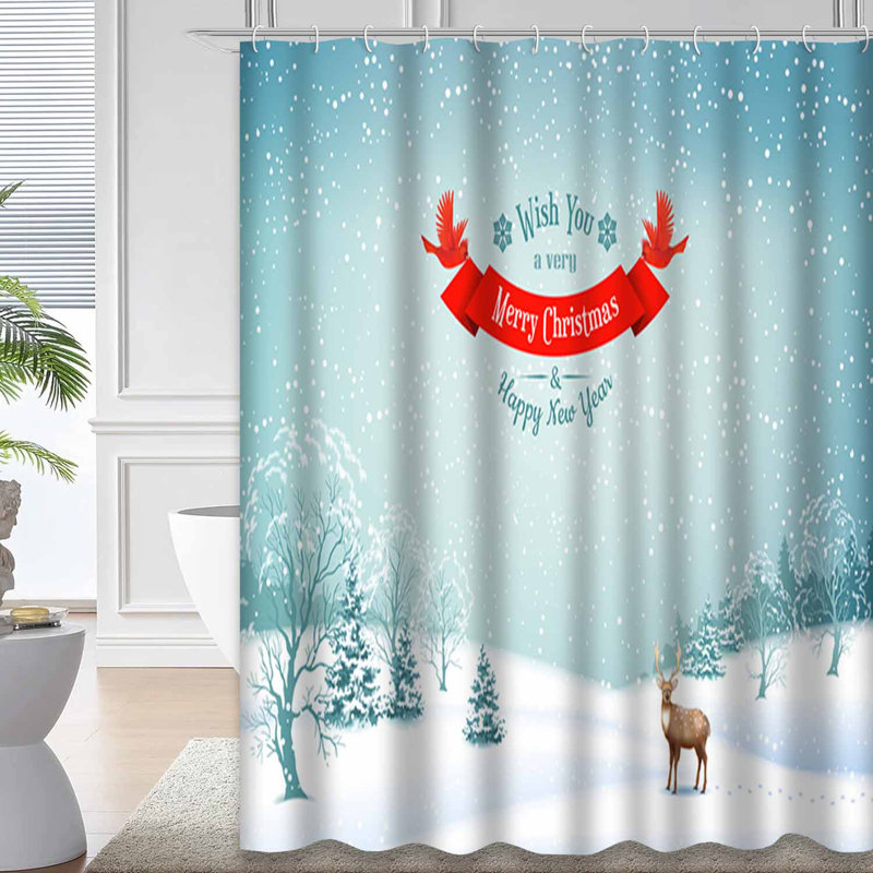 Rideau de douche Winter Snow Deer Christmas, L 72 po x l 78 po