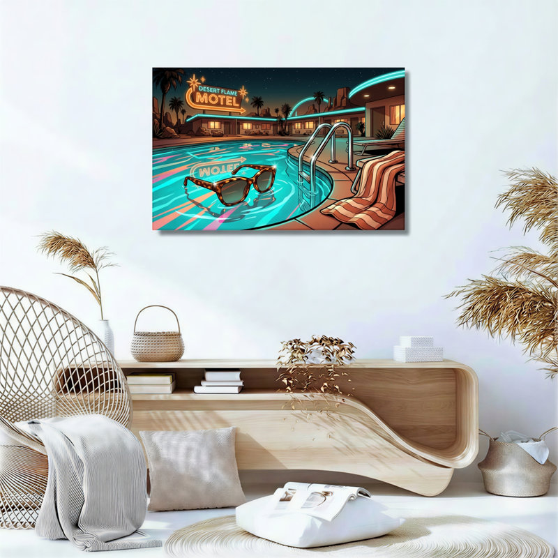 Ensemble de 1 tableau sur toile de style piscine rétro, H 12 po x l 18 po, Toile tendue