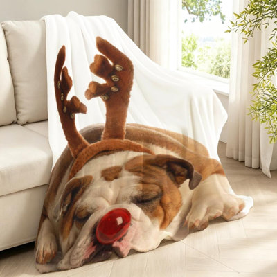 Jeté en flanelle rouge ultra doux, imprimé de chien de Noël Bulldog
