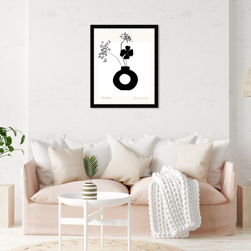 Black and White Flower in a Vase by Joss & Main - Picture Frame Print, 26" H x 22" W, Black