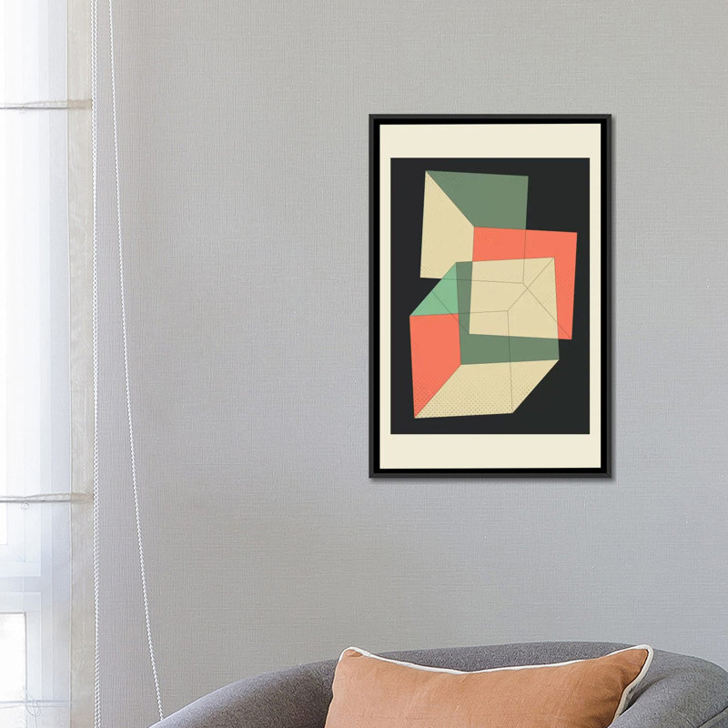 Cubes IV, impression sur toile tendue, H 26 po x l 18 po x P 1,5 po, Toile avec cadre noir, Pas de tapis