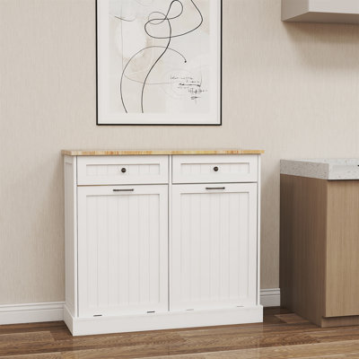 Armoire poubelle de cuisine à deux tiroirs et deux compartiments