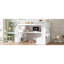 Lit mezzanine blanc avec bureau, tablettes, deux tiroirs et coffre-fort de rangement polyvalent avec 2 escaliers