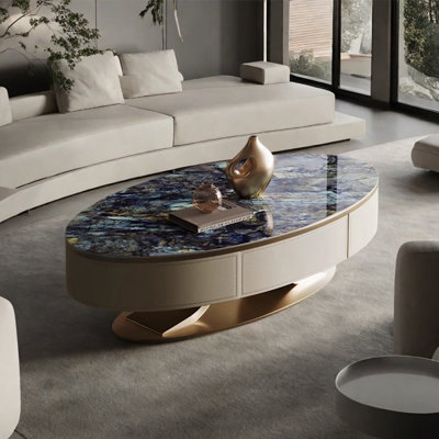 Light luxury oval-shaped rock plate coffee table