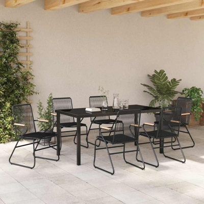7 Piece Garden Dining Set Black PVC