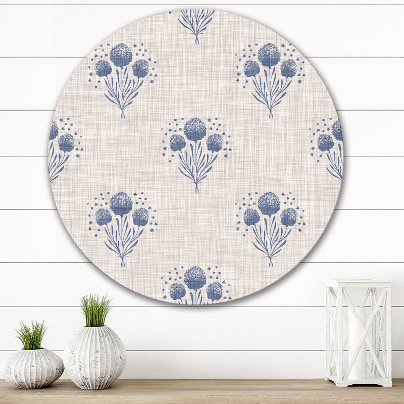 Art mural rétro en forme de cercle campagnard bleu rétro, H 36 po x l 36 po x P 1 po