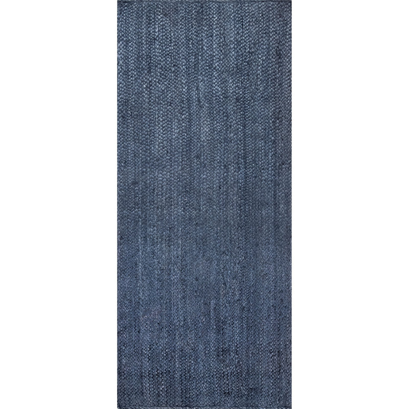 Berowalt Farmhouse Handmade Tufted Jute Navy Rug, Runner 2'6" x 10'