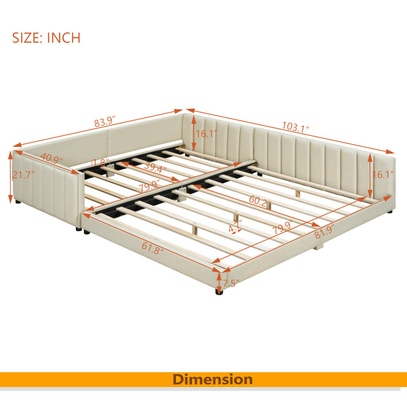 Lit plateforme tapissier grand et simple TG, Beige