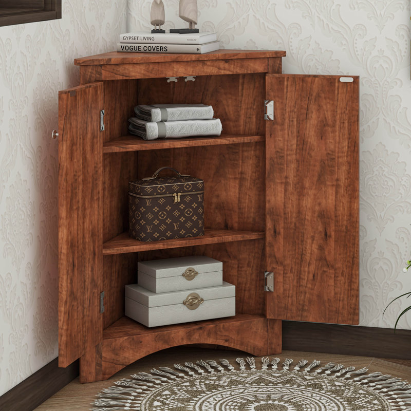 Armoire d'angle avec tablettes et portes réglables, Brun