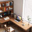 Bureau en coin en bois massif et bibliothèque intégrés-1102498737-1102498740