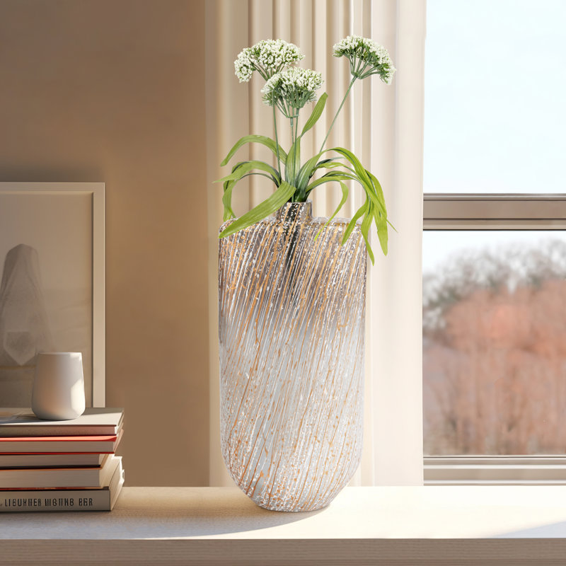 Vase en verre Barthleney avec conception abstraite d'éclaboussures, fabrication en verre fabriquée à la main, silhouette contemporaine, forme rectangulaire arrondie, décor polyvalent, détails artistiques modernes
