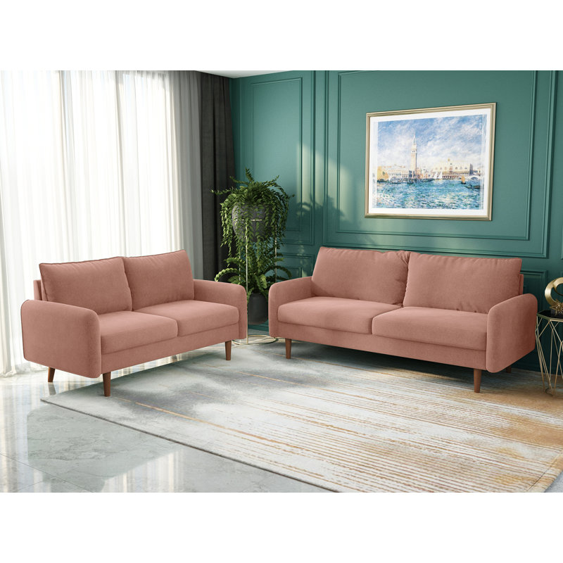 Ensemble de salon en velours 2 pièces Fosston, Velours rose