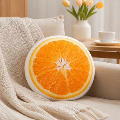 1pc Fruit Lovers Orange Slice Cross Section 2D Flat Printing Shaped Stuffed Throw Pillow Decorative Cushion Pillow for Gift Bedroom Sofa Room Party Decor, 9.8in