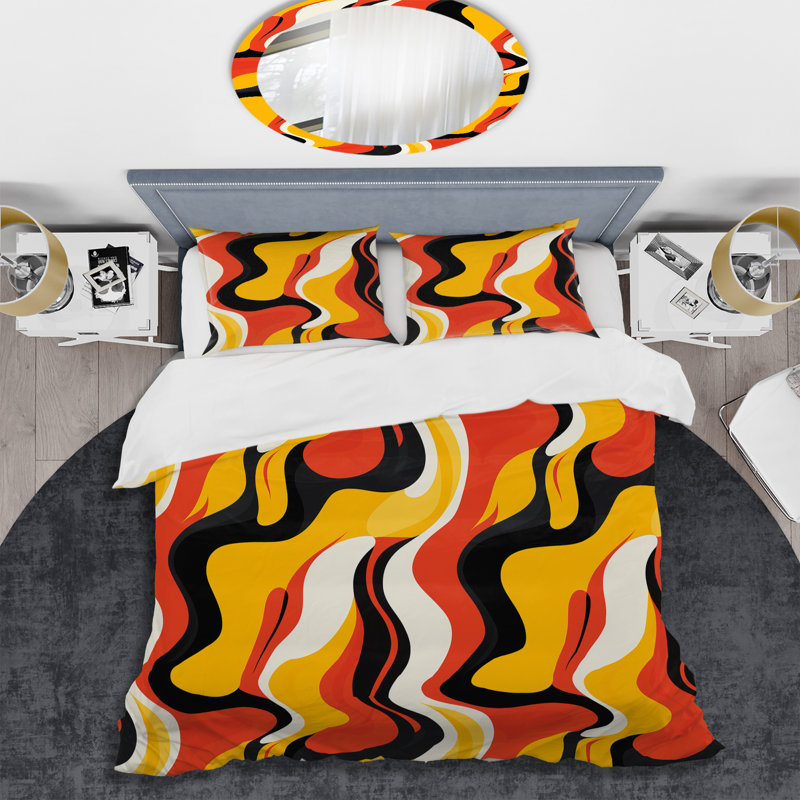 Ensemble de housse de couette jaune et rouge en microfibre Popart, Housse de couette pour très grand lit et 2 très