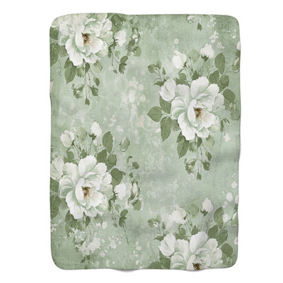 Weathered Sage Blossoms - 1 Piece Premium Sherpa Blanket