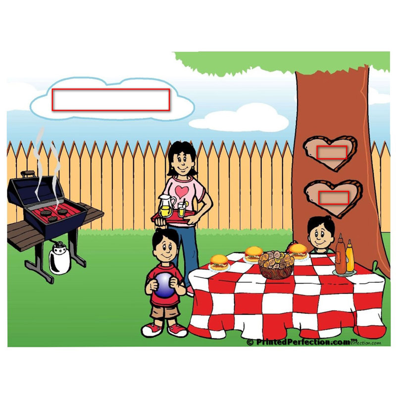 Personalized Name That Toon Family Backyard Barbeque Single Mom 2 boys Rhinestone Bordered Key Chain, Yes