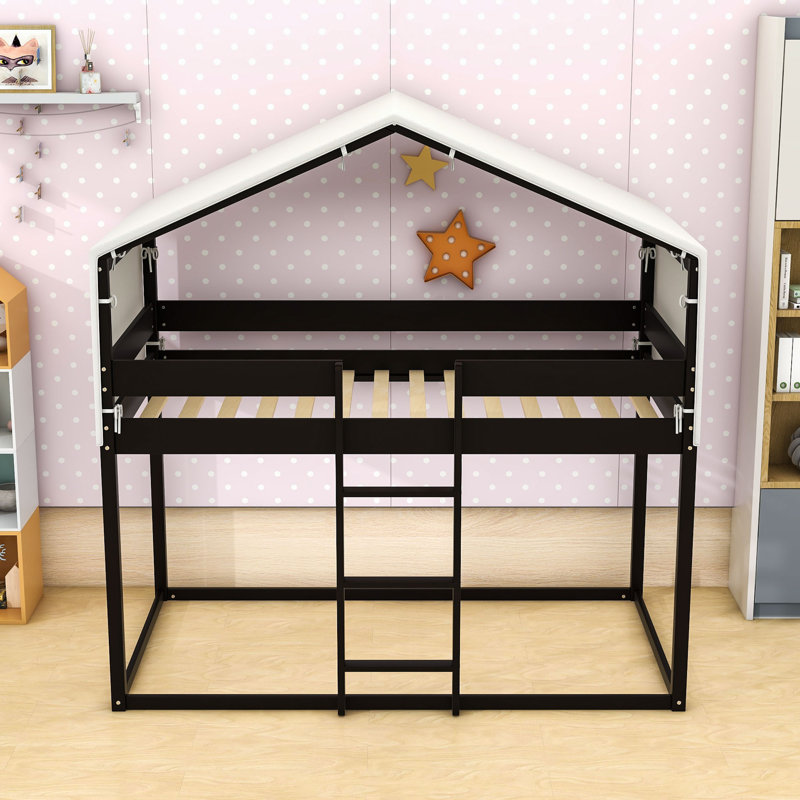 Lit superposé simple en bois avec tente de jeu, Espresso