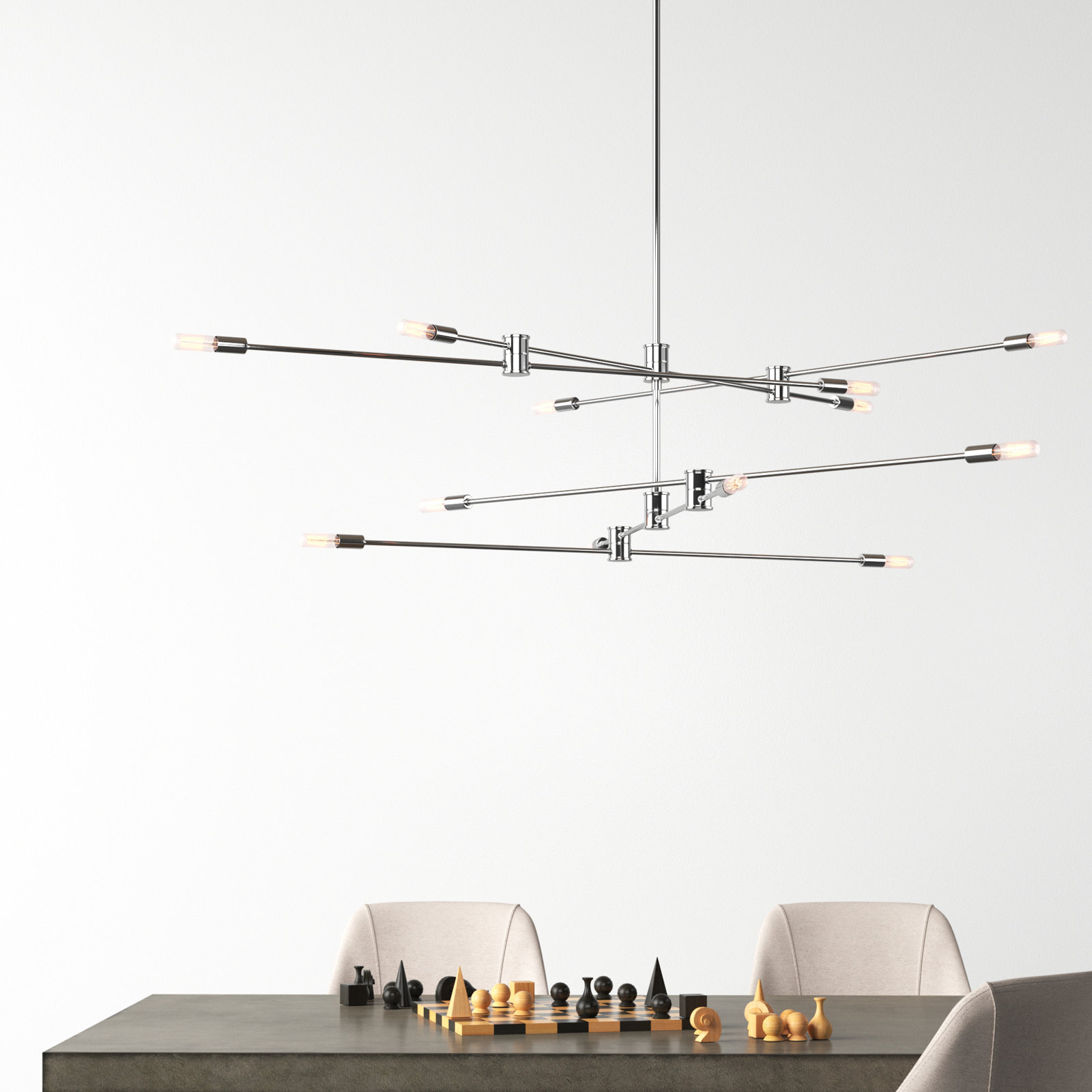 Jordy 12 - Light Sputnik Modern Linear Chandelier, Polished Nickel