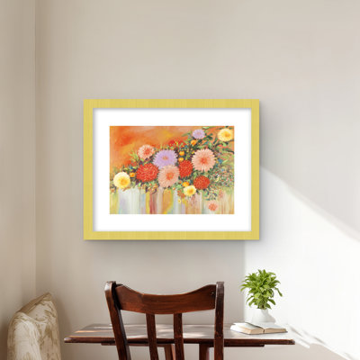 «Colorful Abstract Flowers - Botanical Orange», reproduction encadrée