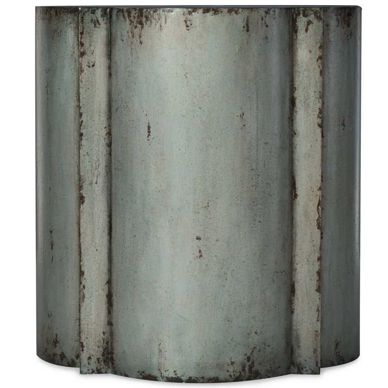 Gray Distressed Metal and Wood Round End Table