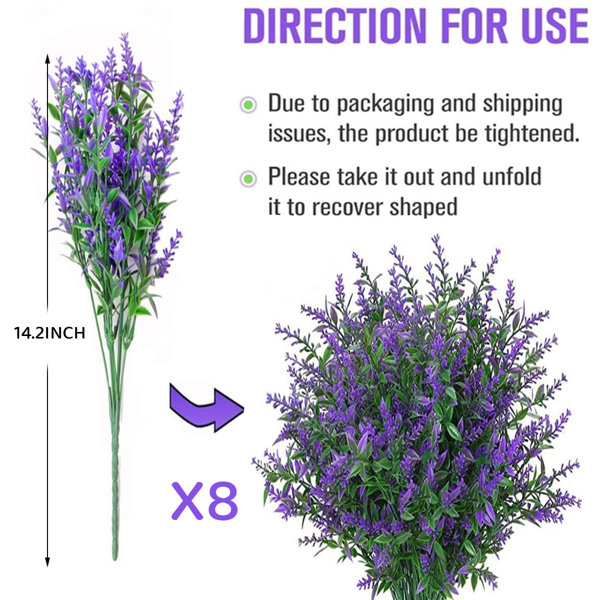 Primrue 8 Bundles Artificial Lavender Flowers Outdoor Fake Plants Faux ...