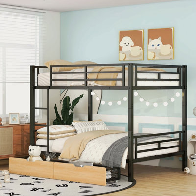 Metal Full Size Convertible Bunk Bed With 2 Drawers