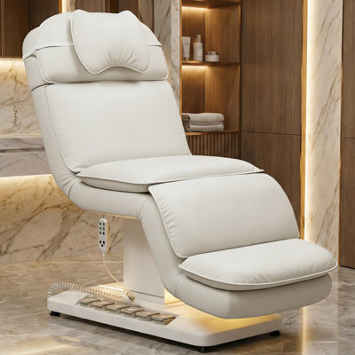 Heated Fully Electric Massage Table Spa Bed, Esthetician Bed with RGB LED Lights, Motorized Height & Angle Adjustable, Professional Facial Medical Treatment Chair for Beauty Salon, White