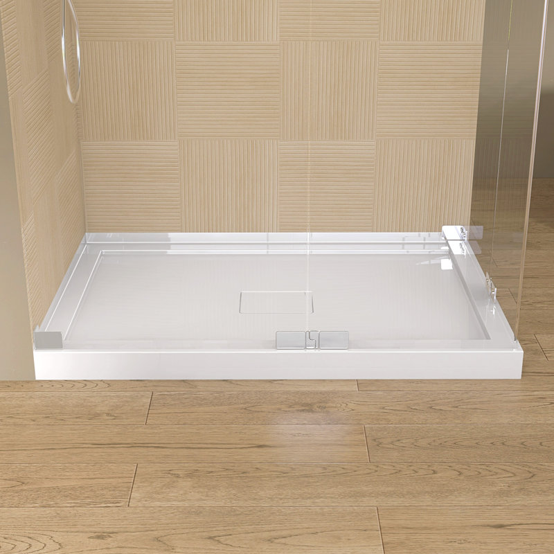 48'' W X 32'' D Acrylic Double Threshold Shower Base Corner Rectangular Shower Floor Pan Walk-in White Shower Tray with Center Drain Cover