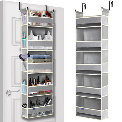 Over The Door Hanging Organizer 5-Shelves And 10 Side Pockets, Over The Door Storage, Baltic Grey