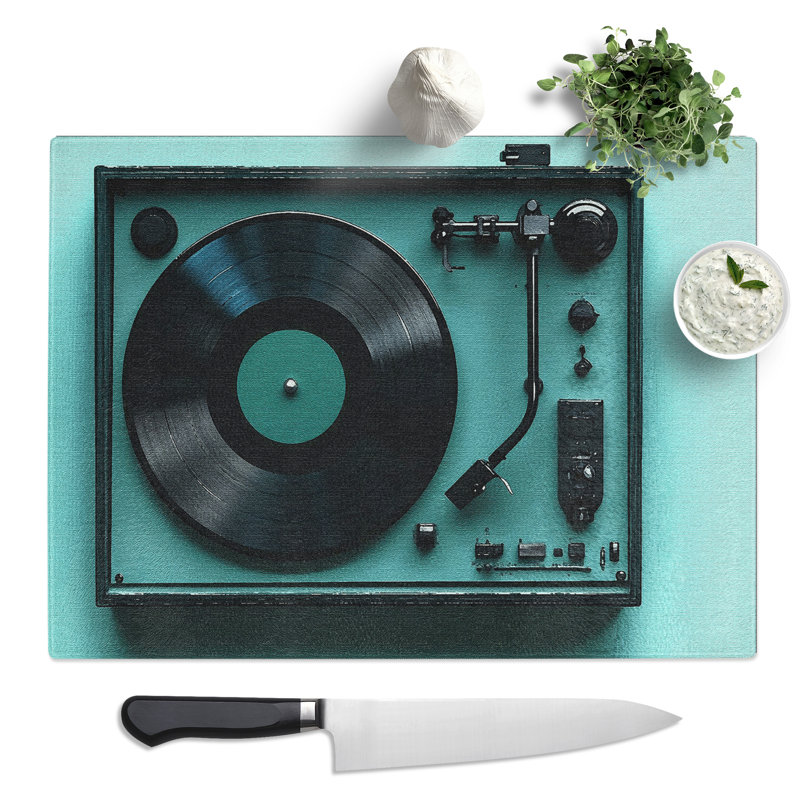Vinyl Record Player  Glass Chopping Board