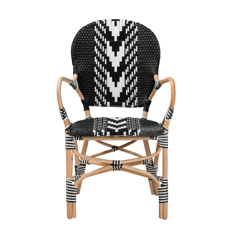 Chaise de salle à manger moderne moderne à deux tons en tressage noir et blanc et rotin naturel