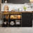 71"W Double Side Kitchen Island With Glass Door, 3 Cabinet And Drawers & Power Outlet for Kitchen