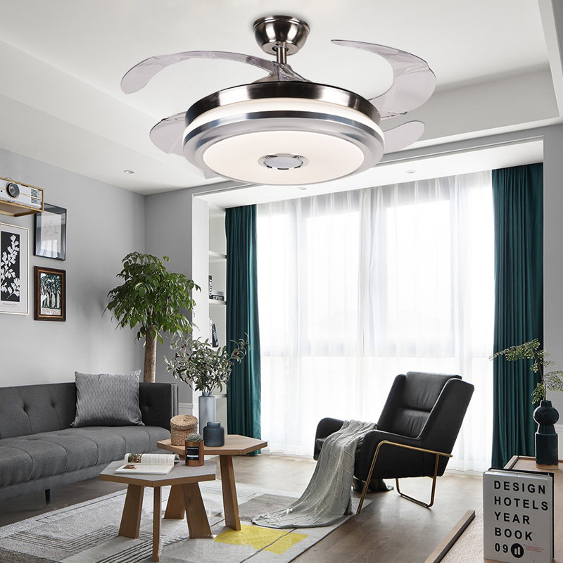 Ventilateur de plafond à 4 pales de 42 po à DEL 4 lumières avec télécommande et ensemble d'éclairage inclus Bonnye