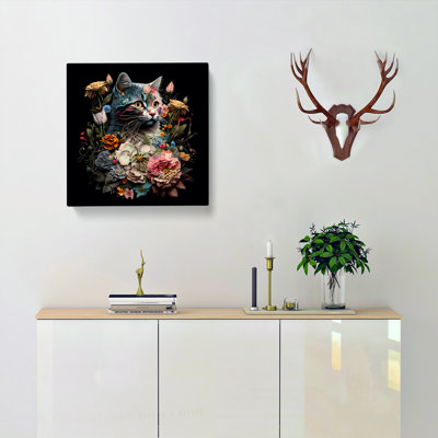 Cat Floral No.1 - Wrapped Canvas