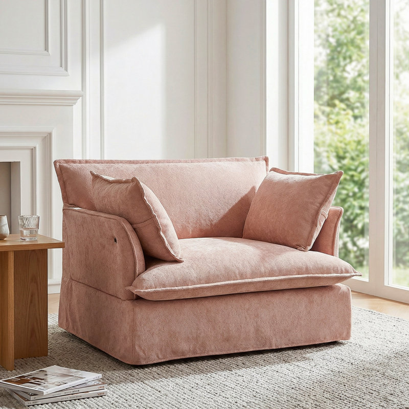 Fauteuil d'appoint rembourré surdimensionné, fauteuil simple confortable avec 2 coussins, fauteuil de lecture à siège profond avec double charge
