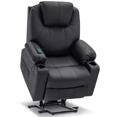 Courtois Medium Power Lift Recliner Chair with Massage and Heat for Elderly, 3 Positions, 2 Side Pockets, and Cup Holders, USB Ports, Faux Leather -  Red Barrel StudioÂ®, 7981F71481BE4873AFD5E720BEBC6740