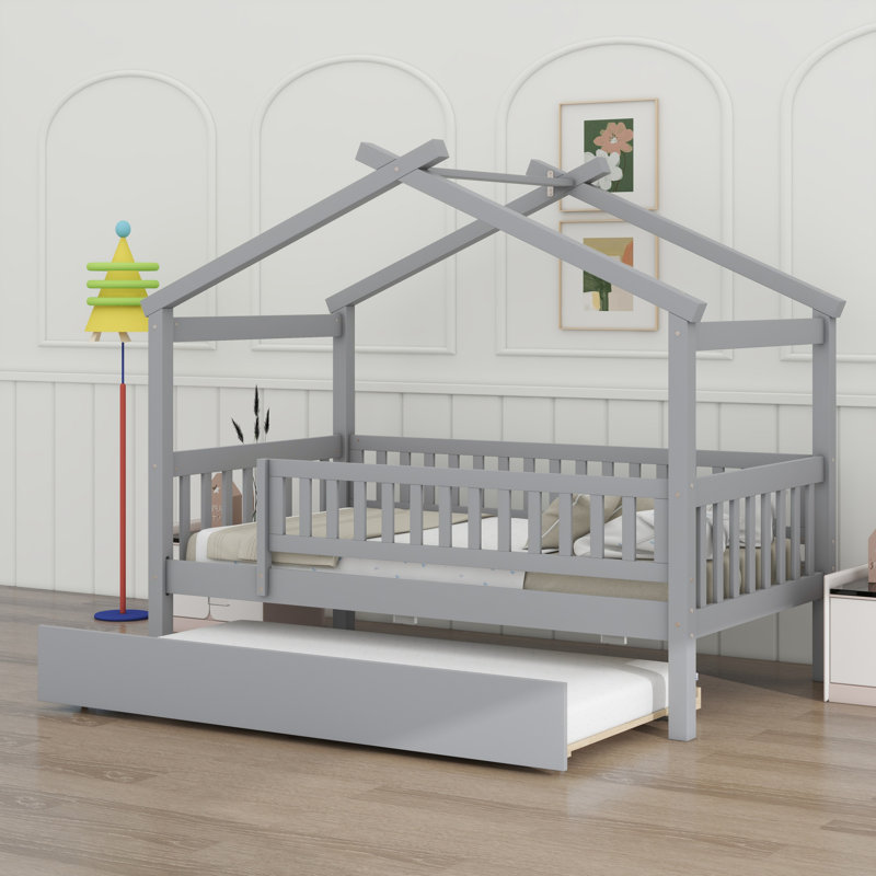 Lit en bois avec couchette, gris