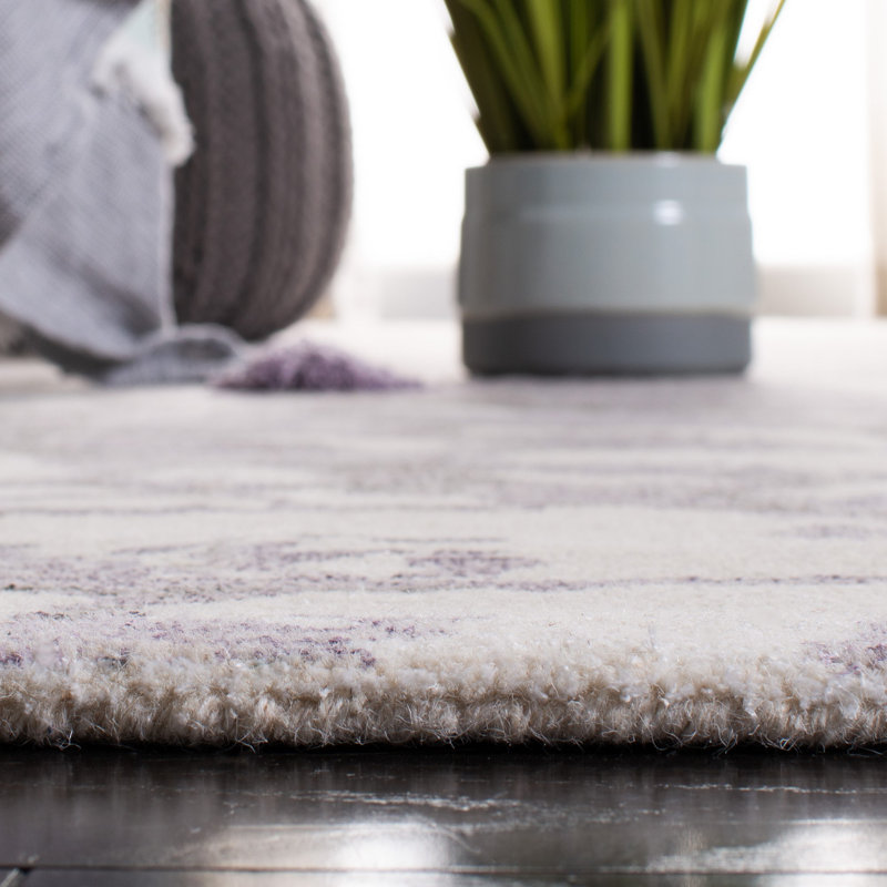 Tapis gris en laine / viscose touffeté à la main Layshia, Tapis de couloir 2 pi 3 po x 8 pi