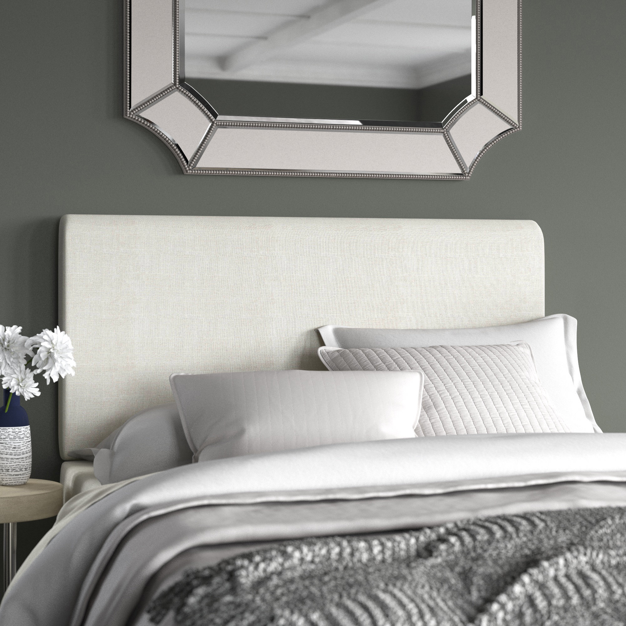 Eisley Upholstered Headboard, Full, Zuma White Textured Linen
