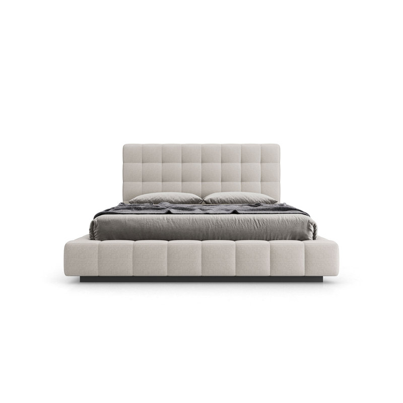 Aathish Upholstered Wingback Bed, Cream, Queen