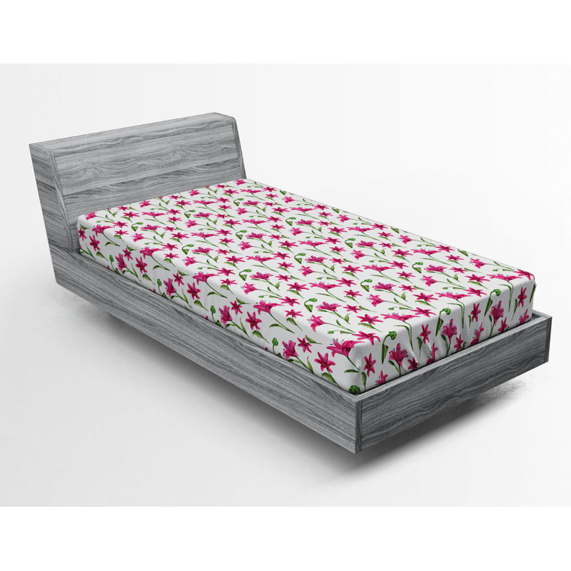 Microfiber Floral Fitted Sheet, Twin Fitted Sheet, Green/Pink