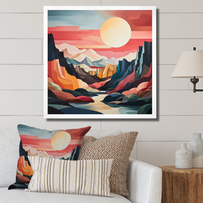 Coral Teal Bold Canyon Landscape II - Abstract Canvas Art Print
