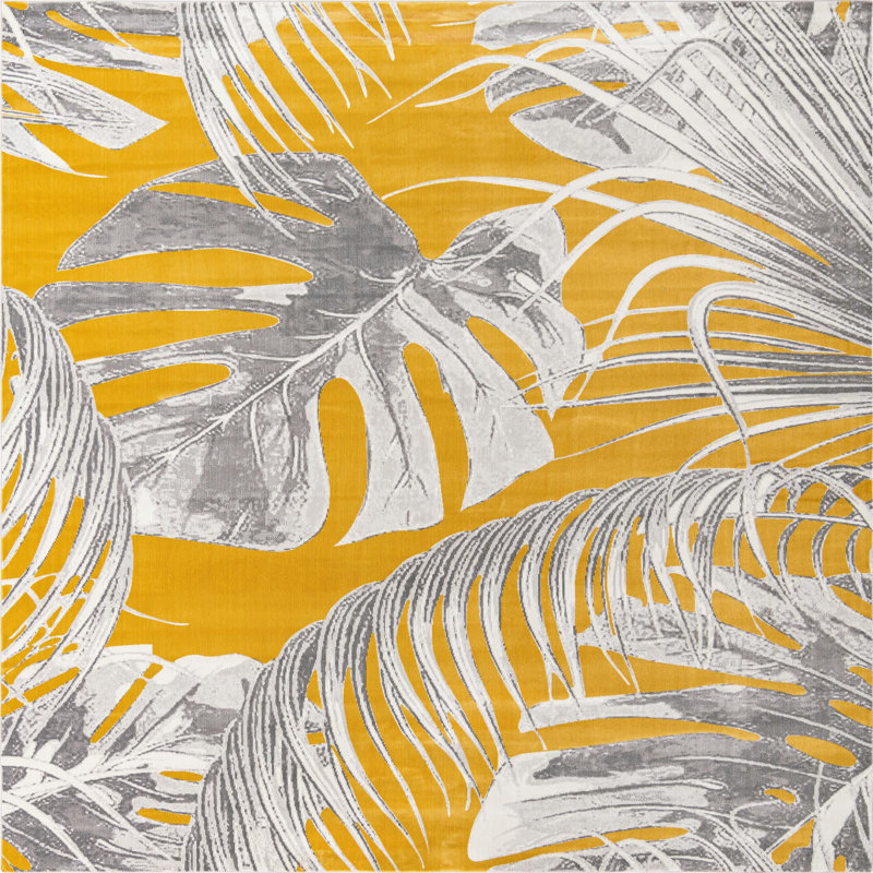 Tapis jaune / gris Adalheida, Carré 10 pi